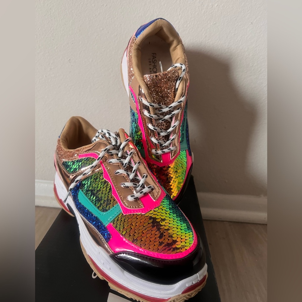 Take It And Run Sneaker..multi colored.. mixed media.. size 9